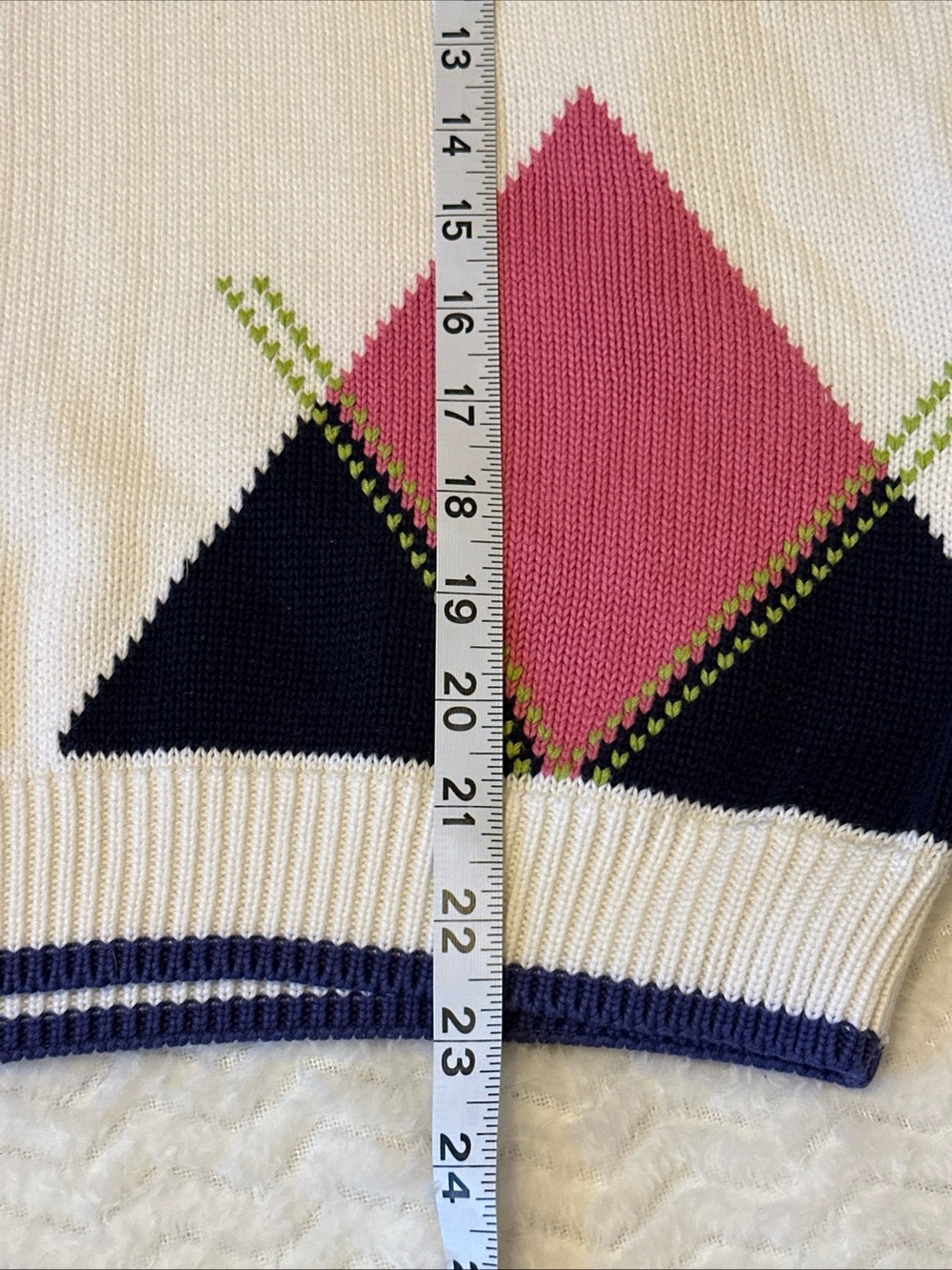 Petite Sophisticate White Argyle Polo Sweater with Pink, Navy & Lime Accents - Picture 4 of 7